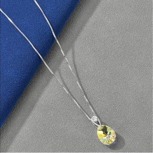 Sterling Silver Teardrop AB Iridescent Crystal Small Dainty Chain Necklace